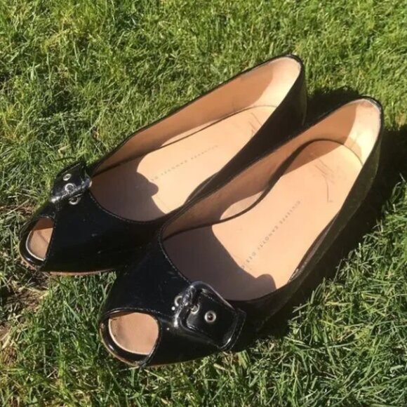 Giuseppe Zanotti Shoes - Giuseppe Zanotti Black Peeptoe Patent buckle shoes